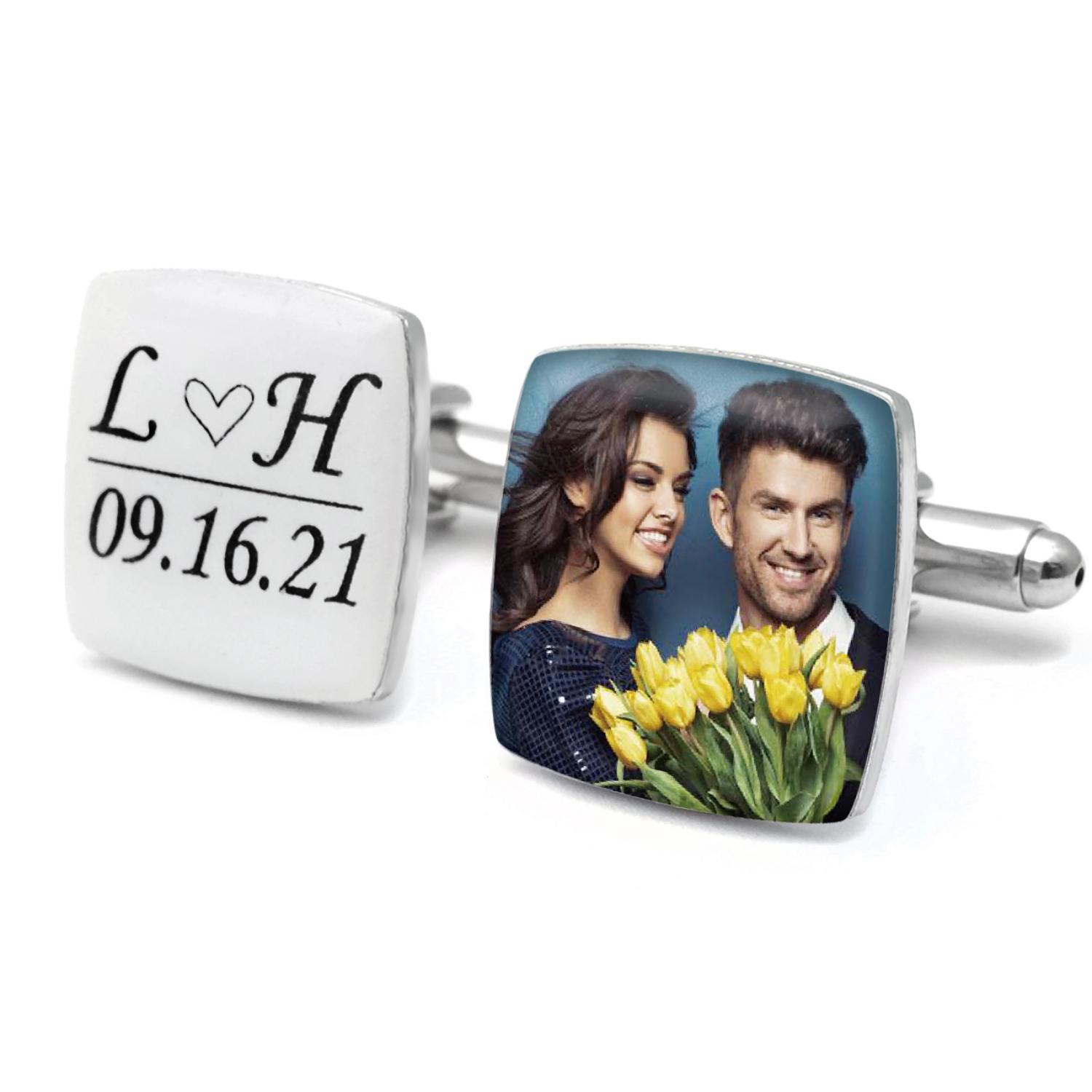 Men'S Groom - Boutons de manchette personnalisés avec photo,